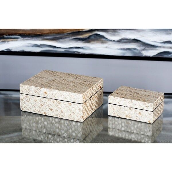 Set of 2 Natural Wood and Shell Decorative Boxes by Studio 350 | Bed Bath & Beyond