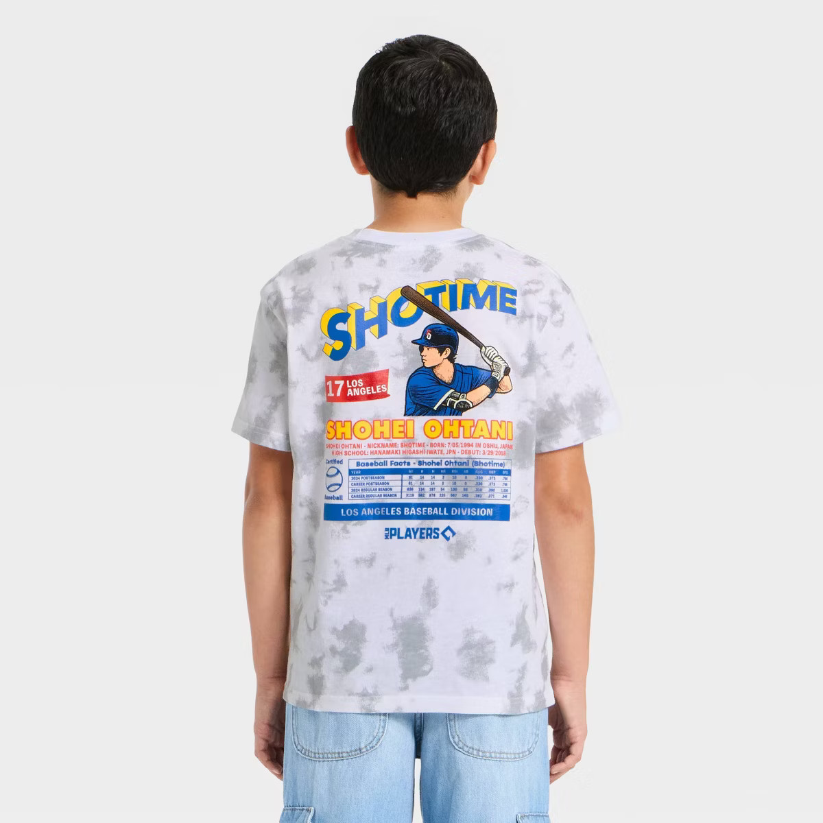 Boys' Shohei Ohtani Short Sleeve Front and Back Graphic T-Shirt - Light Gray Wash | Target