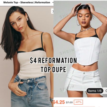 $4 dupe for the reformation Melanie top! Shein babe curved hem contrast trim tank top, reformation style. Affordable fashion finds. Style guide. Shein outfit. Shein summer top. Summer outfit inspiration. Going out tops for summer 2024. 

#LTKsalealert #LTKGiftGuide #LTKSeasonal
