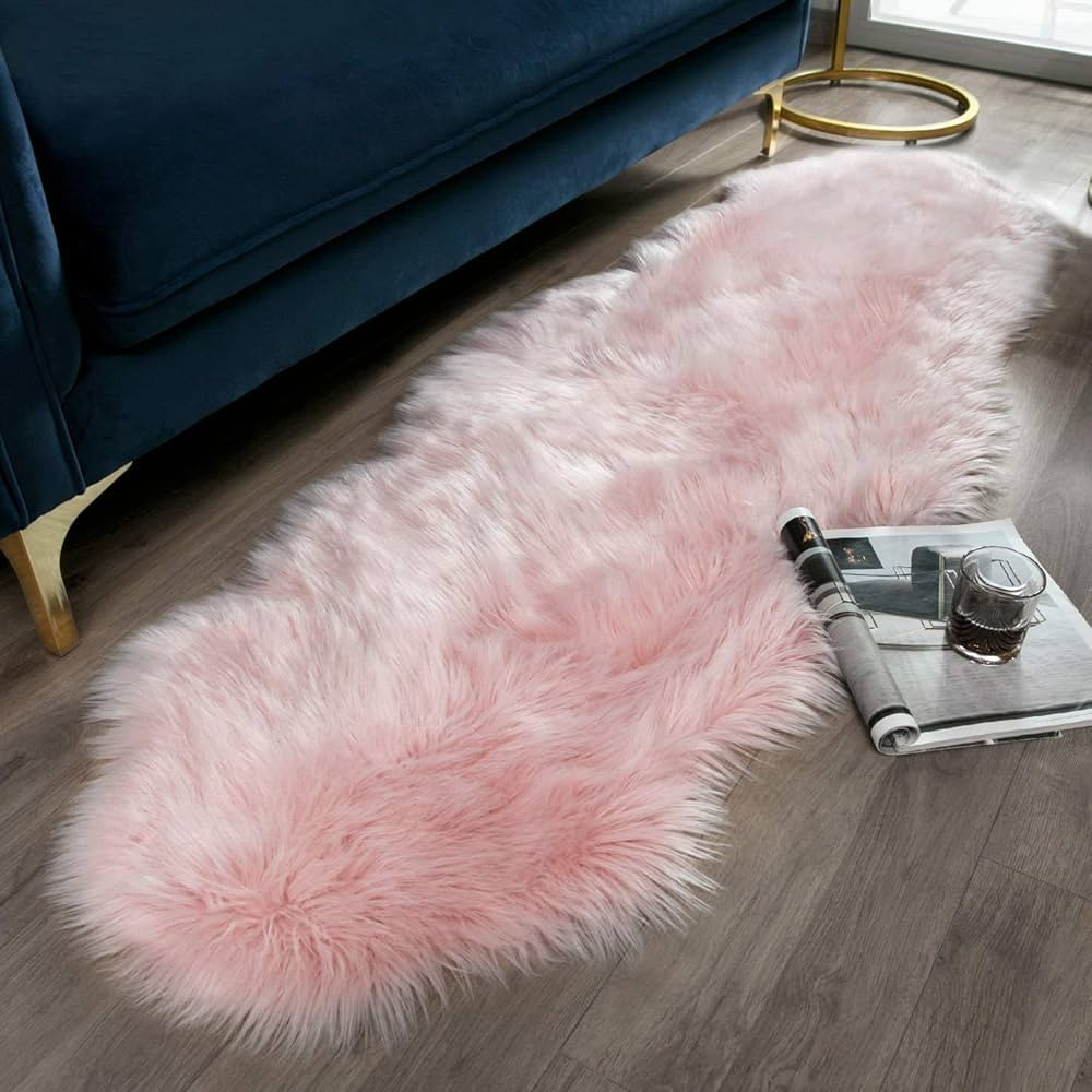 Ashler faux fur rug, Fluffy Shaggy Area Rug Ultra Soft 2 x 6 Feet Sheepskin Fur Rug, Pink Fuzzy R... | Amazon (US)