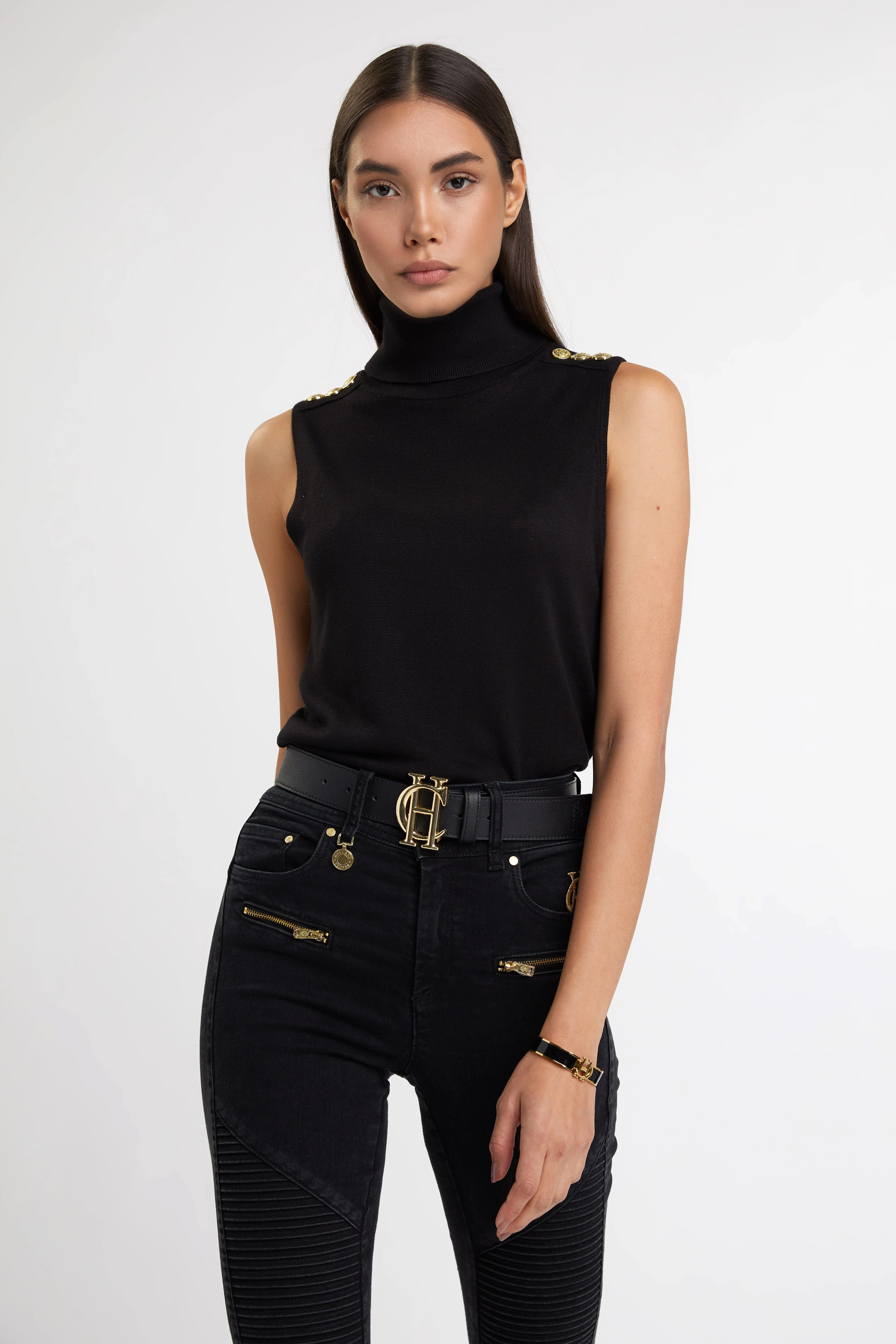 Luxury Sleeveless Roll Neck (Black) | Holland Cooper