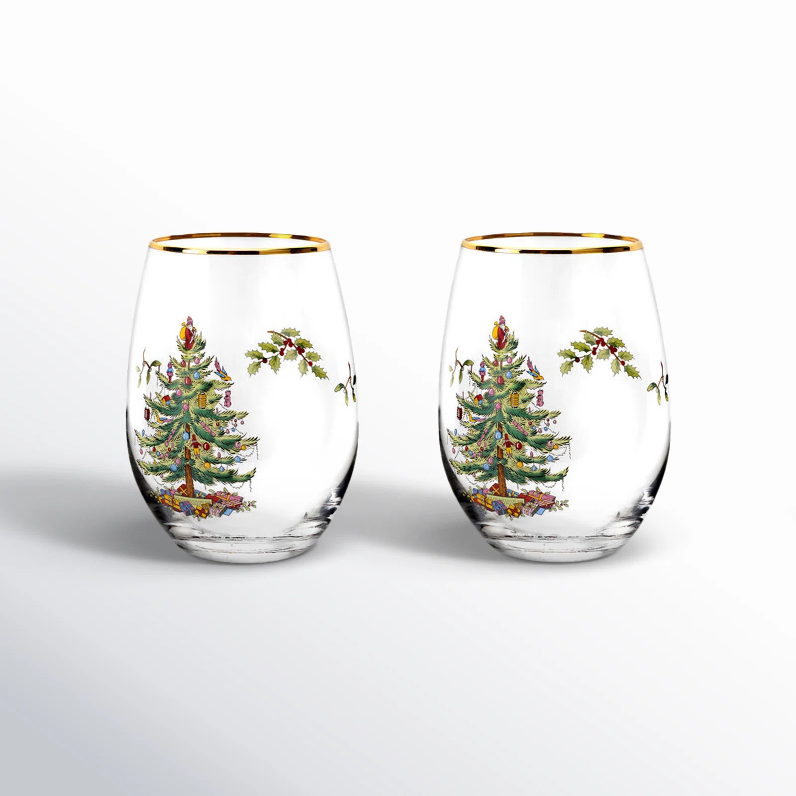Spode Christmas Tree Stemless Wine Glasses (Set of 4) | Birch Lane