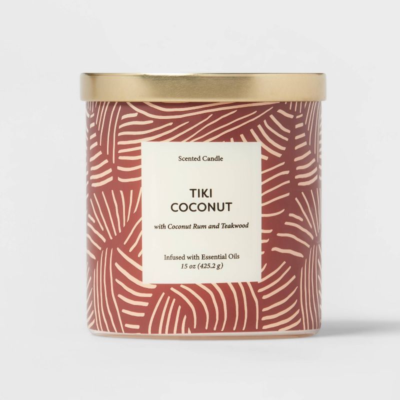15oz Glass Jar Line Print Tiki Coconut Candle Brown - Opalhouse™ | Target