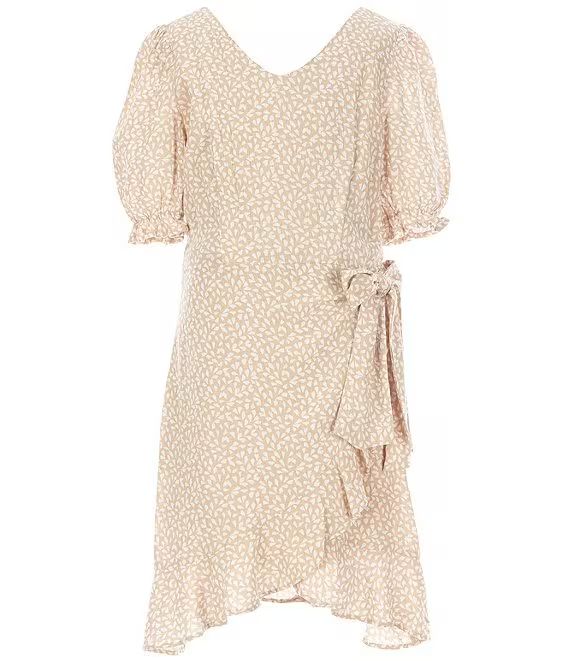 Big Girls 7-16 Ruffle-Sleeve Printed Faux-Wrap Dress | Dillard's