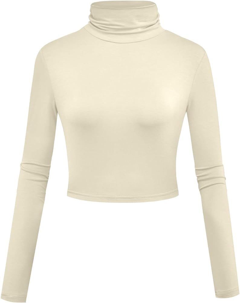 Women Long Sleeve Crop Top Turtleneck Soft Lightweight Basic Slim Fit Tops | Amazon (US)