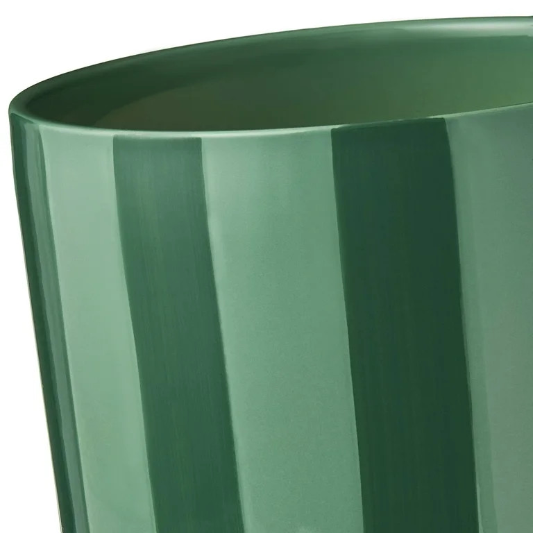 Mainstays 8.25-Inch Round Green Lily and Wave Ceramic Planter | Walmart (US)