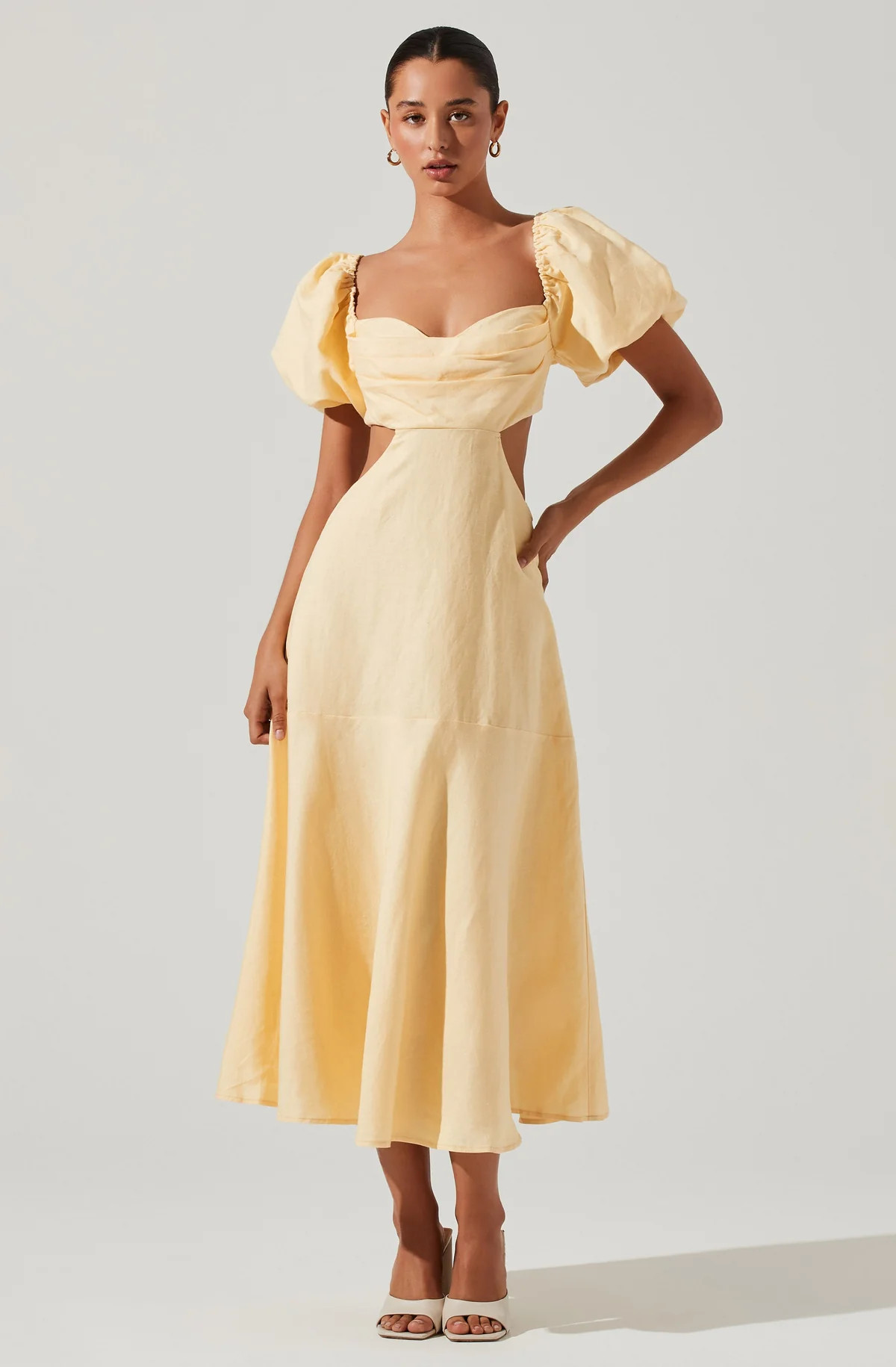 Winley Puff Sleeve Cutout Midi Dress | ASTR The Label (US)
