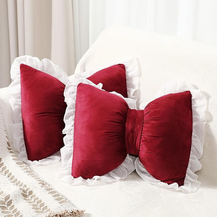 Yousoontic 2 Pcs Bow Pillows 15.7 * 12.6 in Coquette Throw Pillow Cute Bow Shaped Cushion Plush L... | Amazon (US)