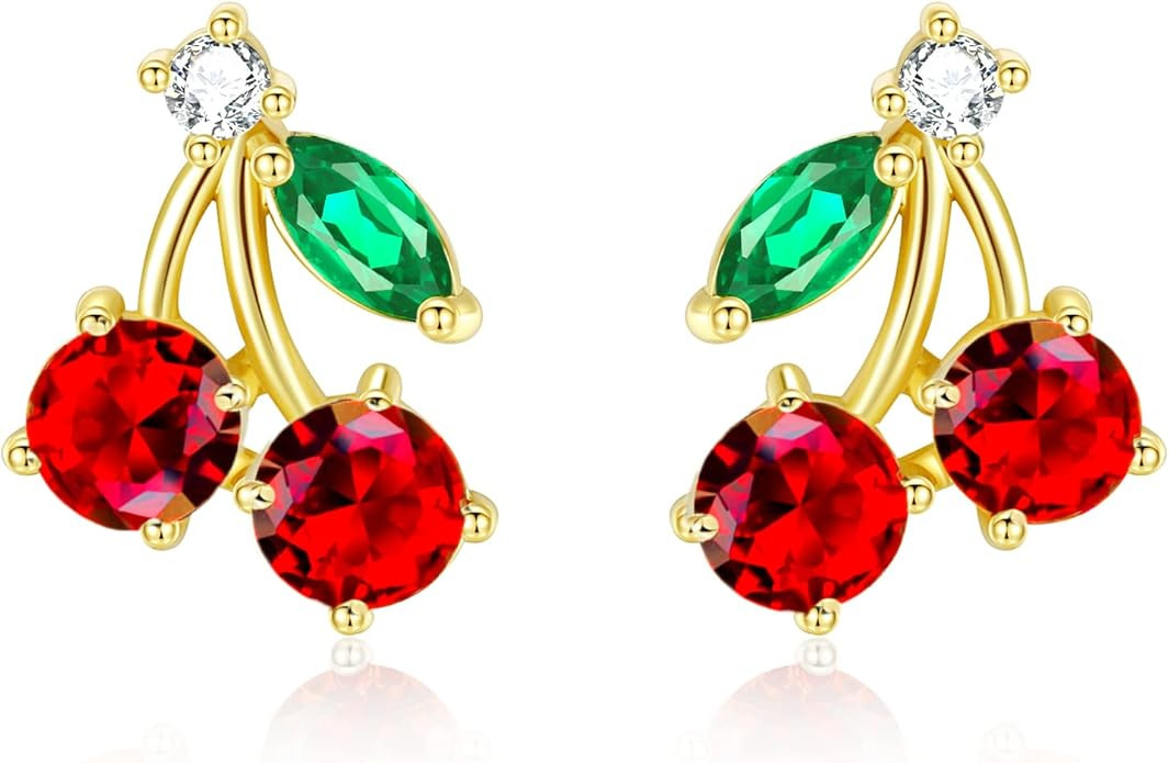 VONSSY Cherry Earrings | Simulated Gemstones Drop Dangle Red Earrings | Stylish Platinum/Rose Gol... | Amazon (US)