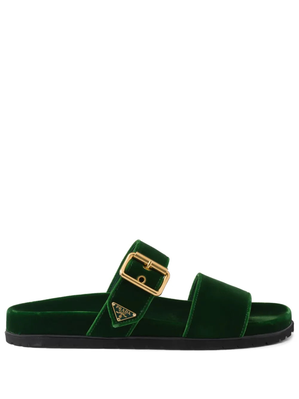 Prada Enamel triangle-logo Velvet Slides  - Farfetch | Farfetch Global