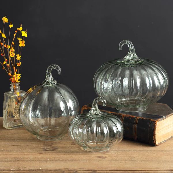 Glass Pumpkin Sculpture Set of 3 | Paynes Gray