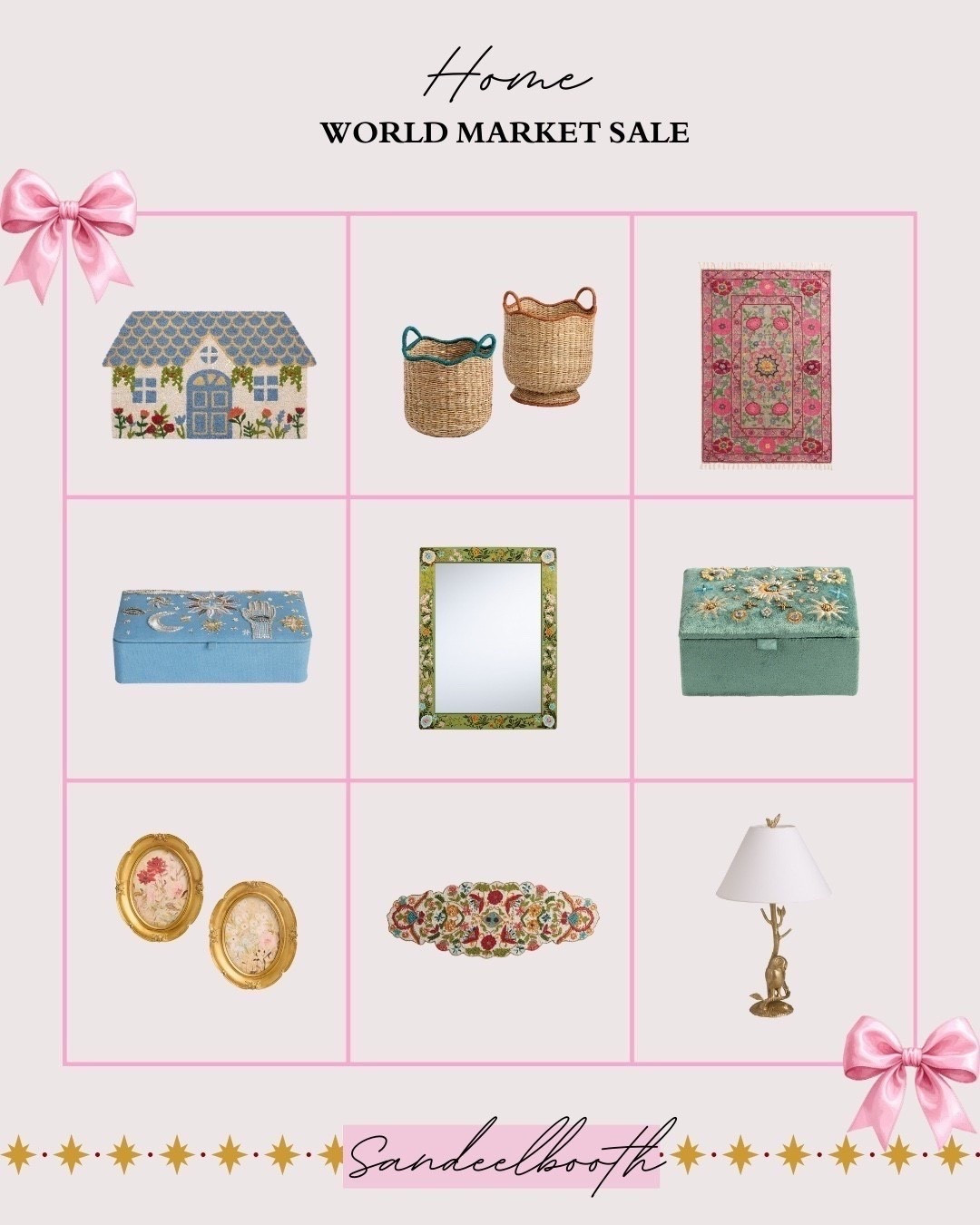 If whimsical cottage-core had a soulmate… it would be World Market ✨

Floral boxes, storybook rugs, embroidered mirrors, bunny lamps, and those sweet little baskets. Sign up for World Market Rewards and get 15% off your first rewards member purchase! ✨

Rounded up my favorite magical home finds below ⭐️


#WorldMarketFinds #WhimsicalHome #CozyDecor #LTKhome #SandeelBooth Mantel decor 



#LTKFindsUnder50 #LTKHome #LTKSaleAlert