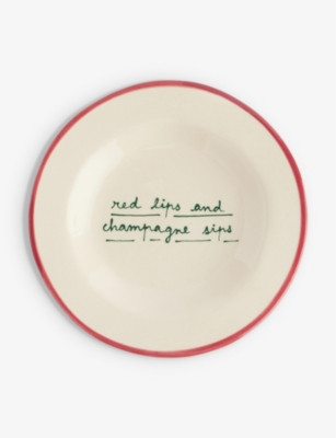 Red Lips And Champagne Sips stoneware plate 21cm | Selfridges