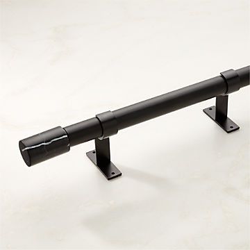 PORTER SINGLE MATTE BLACK ADJUSTABLE CURTAIN ROD WITH BLACK MARBLE FINIAL 48''-88" | CB2