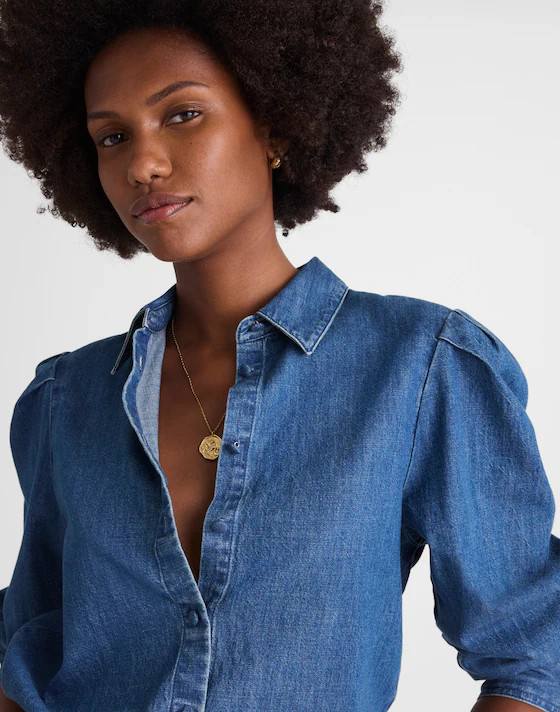Denim Puff-Sleeve Shirt in Petersburg Wash | Madewell