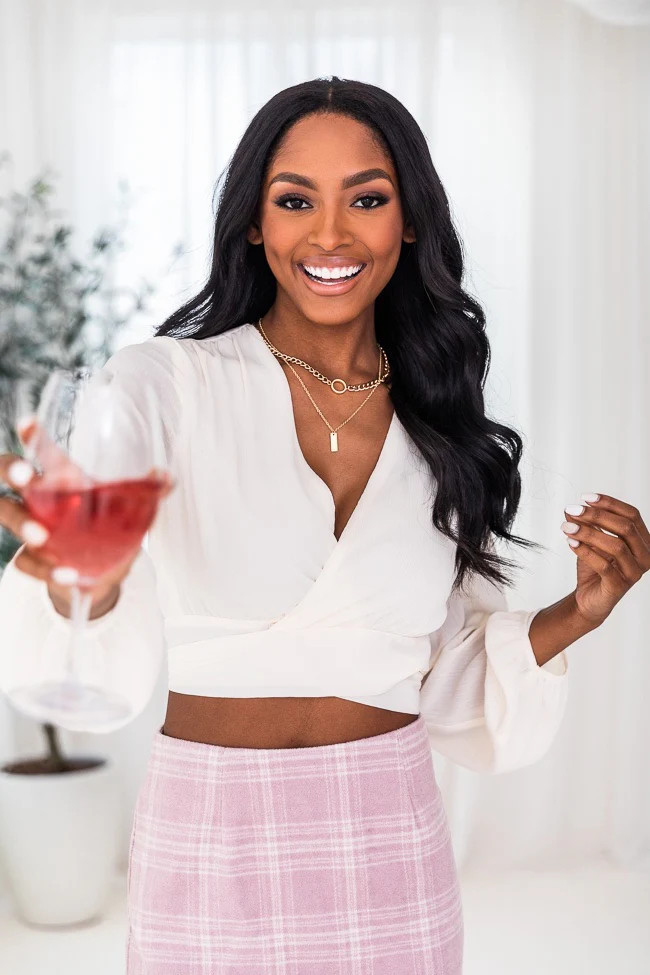 Drifting Thoughts Cream Cropped Wrap Blouse FINAL SALE | Pink Lily