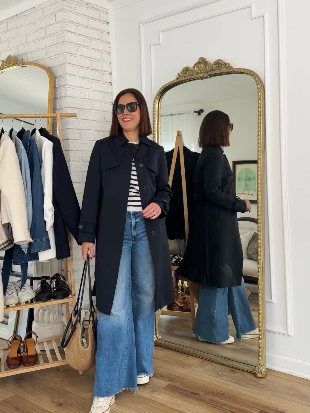 Trench Coat Outfit
Sandro Navy Pleated Trench/size M
J. Crew Stripe Cashmere Sweater/wearing medium 
Mother Roller Denim/TTS
Converse High Tops, Parchment/size down 1/2
Sèzane Basket Bag/natural

#LTKtravel #LTKSeasonal #LTKover40