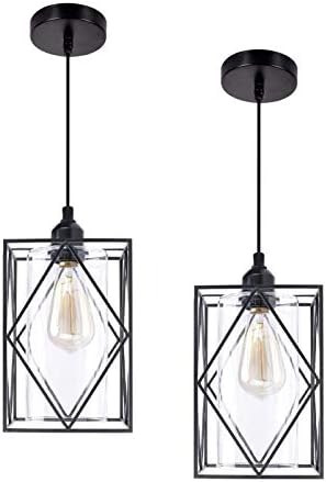 HMVPL Farmhouse Pendant Light Fixtures, Set of 2 Black Farmhouse Hanging Chandelier Lights with Glas | Amazon (US)