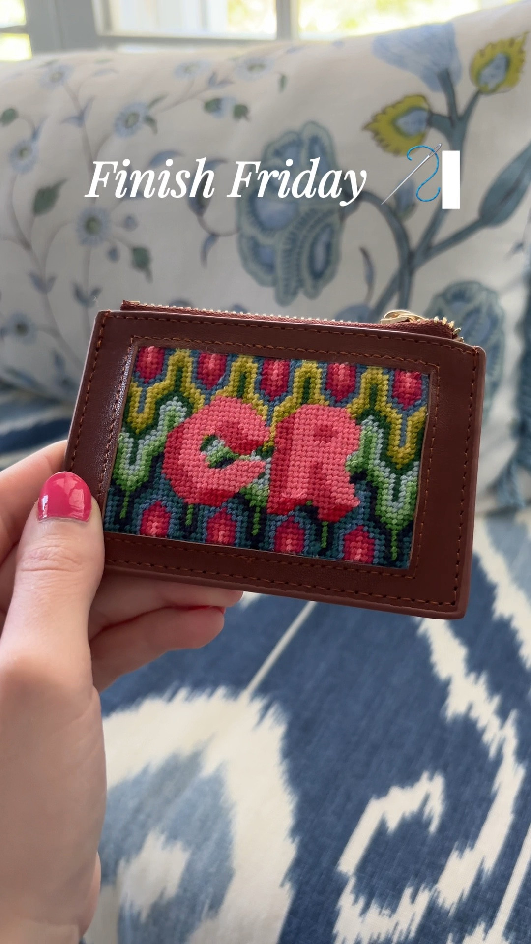 Needlepoint self-finishing wallet, complete! The wallet came with a blank canvas and I painted the design from a digital download, both @Etsy finds!