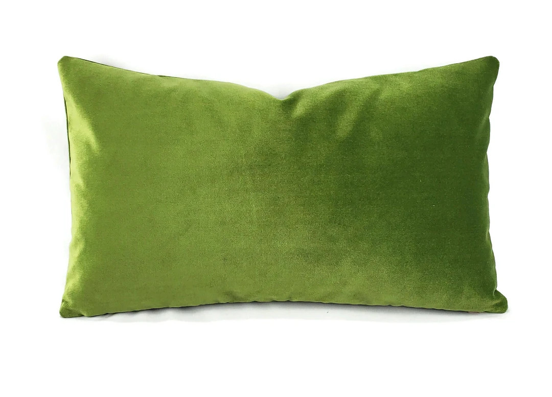 Light Moss Green Plush Velvet Lumbar Pillow Cover - Alpine Green Velvet Rectangle Cushion Case | Etsy (US)
