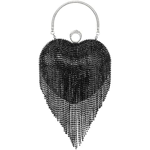 UMREN Women Luxury Heart Shape Tassel Evening Clutch Bag Rhinestones Wedding Party Purse Handbag | Amazon (US)