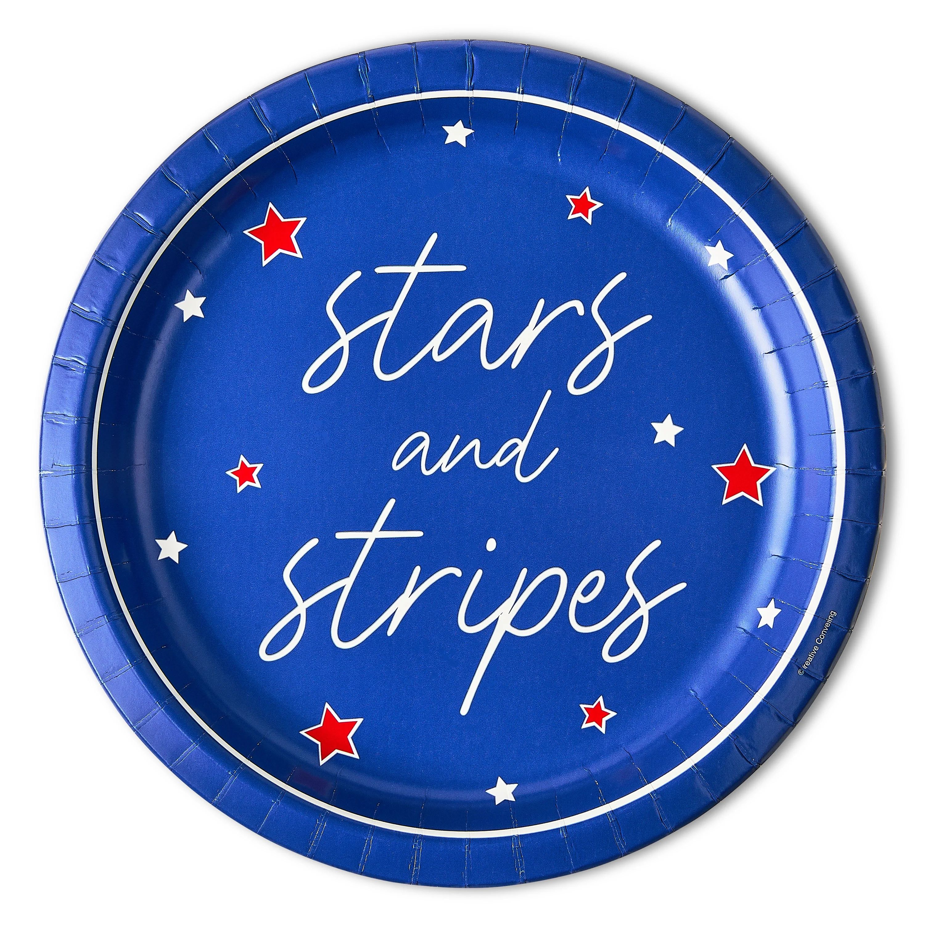 Patriotic Blue Stars and Stripes Banquet Paper Plates, 8 Count, by Way To Celebrate | Walmart (US)