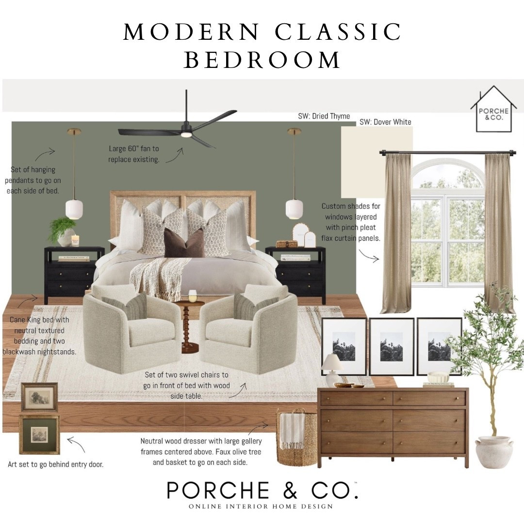 Earthy tones and timeless textures come together beautifully in this Modern Classic Bedroom 🌿 The layered neutrals, black accents, and organic details create a calm, collected retreat that feels both sophisticated and inviting. Bedroom Online Interior Design from Porche & Co.

Do you want to bring our dreamy Modern Classic style interior design into your own home? 🏡 You’re in luck! Reserve our Online Interior Design packages today -> https://porcheandco.com/edesign￼ ✨ We can’t wait to work with you & design your home with #porcheandco

#porcheandco #visionboard #moodboard #interiordesign #virtualdesign #modernclassic #bedroomdesign #onlinedecor #homestyling #timelessinteriors


#LTKHome #LTKStyleTip #LTKBeauty