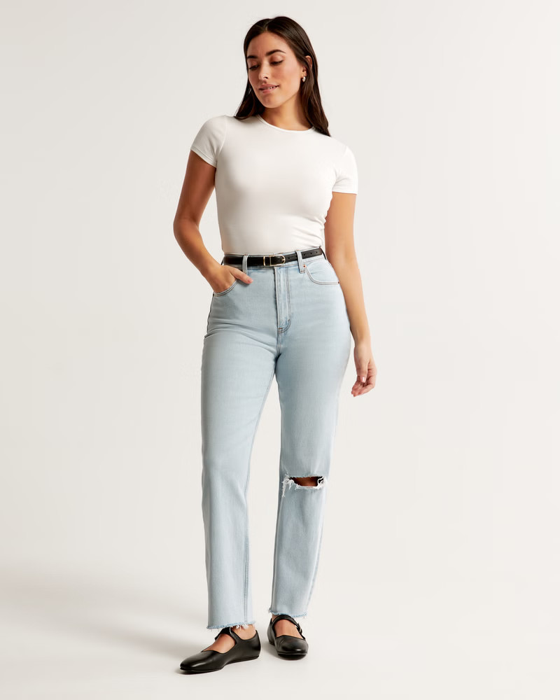 Women's Curve Love Ultra High Rise Ankle Straight Jean | Women's Bottoms | Abercrombie.com | Abercrombie & Fitch (US)
