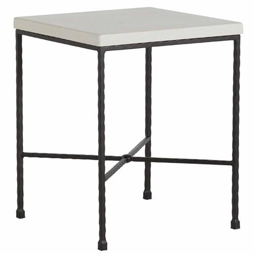 Summer Classics Italia Industrial White Top Black Iron Outdoor End Table | Kathy Kuo Home
