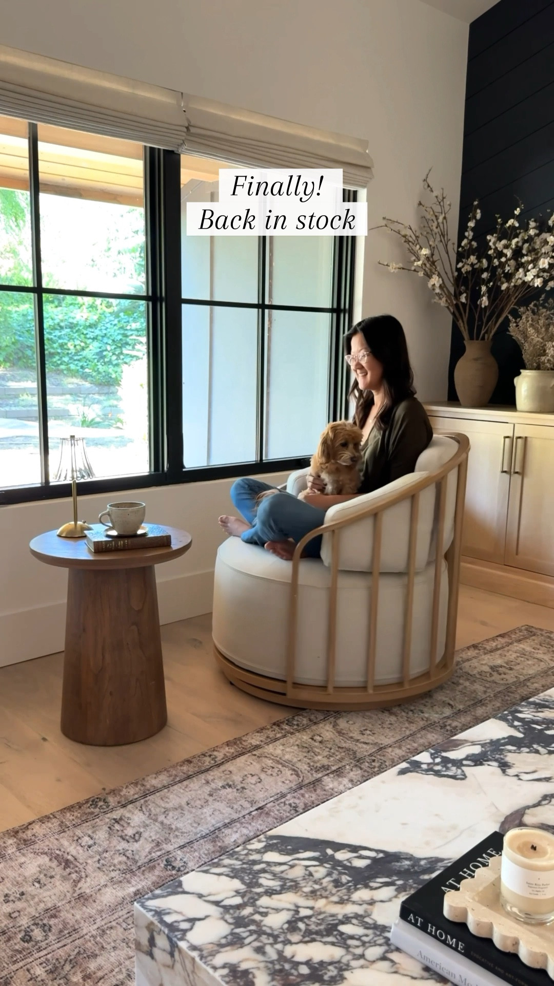 Finally back in stock! This chair sold out with an hours when it was restocked. Such a beautiful design and great price point.  Walmart swivel chair
coffee table books, marble side table black chandelier pillow accent table upholstered chair branches faux floral fake flowers brass hardware brass pulls  eternity modern vintage rug shop travertine tray Walmart target Accent chair Living room decor, coffee table, marble stone coffee table, barrel accent chair, vase, vintage vase, fireplace


#LTKHome #LTKFindsUnder100 #LTKSaleAlert