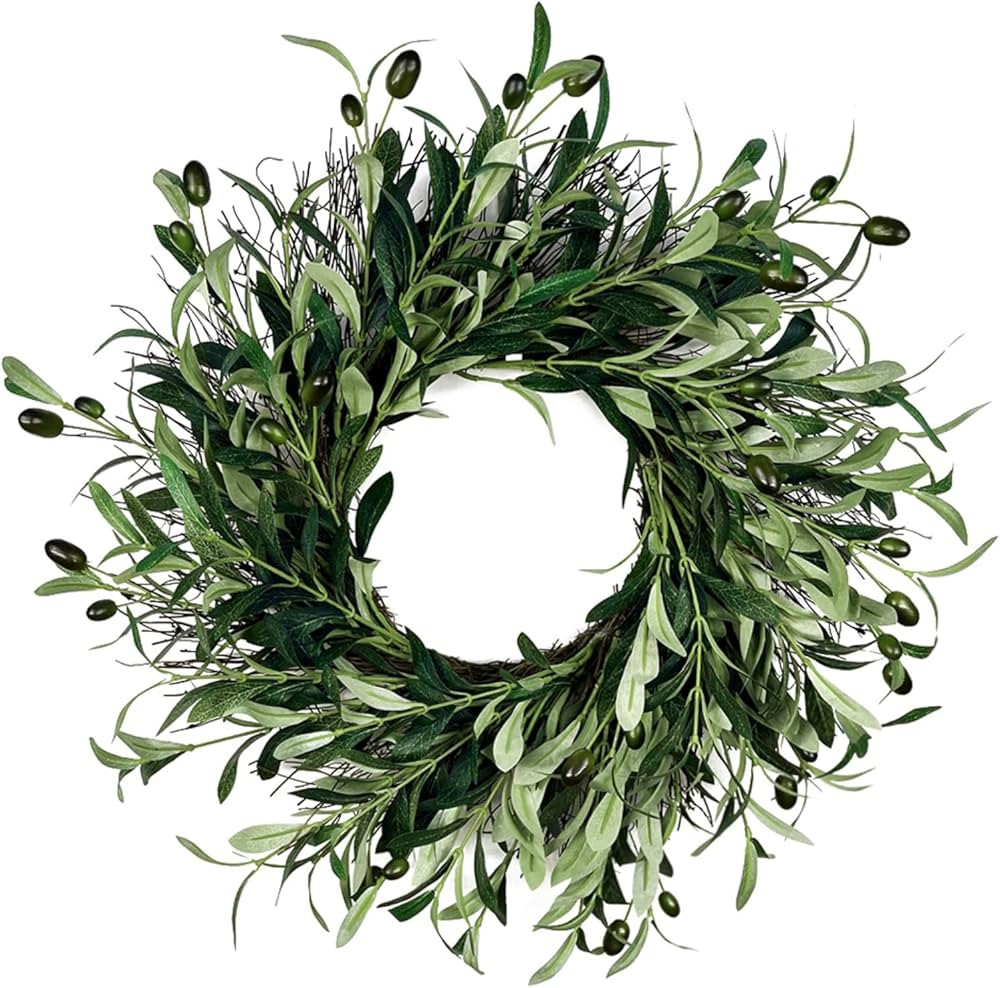 Artificial Olive Wreath for Front Door Farmhouse Greenery Wreath with Olive Leaves Green Wreaths ... | Amazon (US)