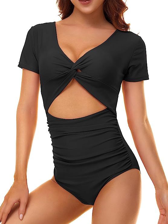 Peddney Women One Piece Swimsuit Ruched Tummy Control Bathing Suit Cutout Monokini | Amazon (US)
