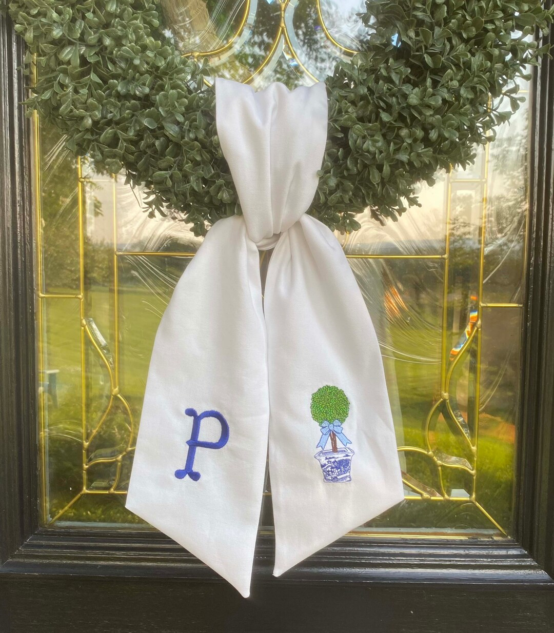 Mothers Day BLUE Bow Topiary Monogram Wreath Sash Front Door - Etsy | Etsy (US)