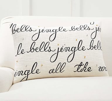 Jingle Bells Embroidered Lumbar Pillow Cover | Pottery Barn (US)