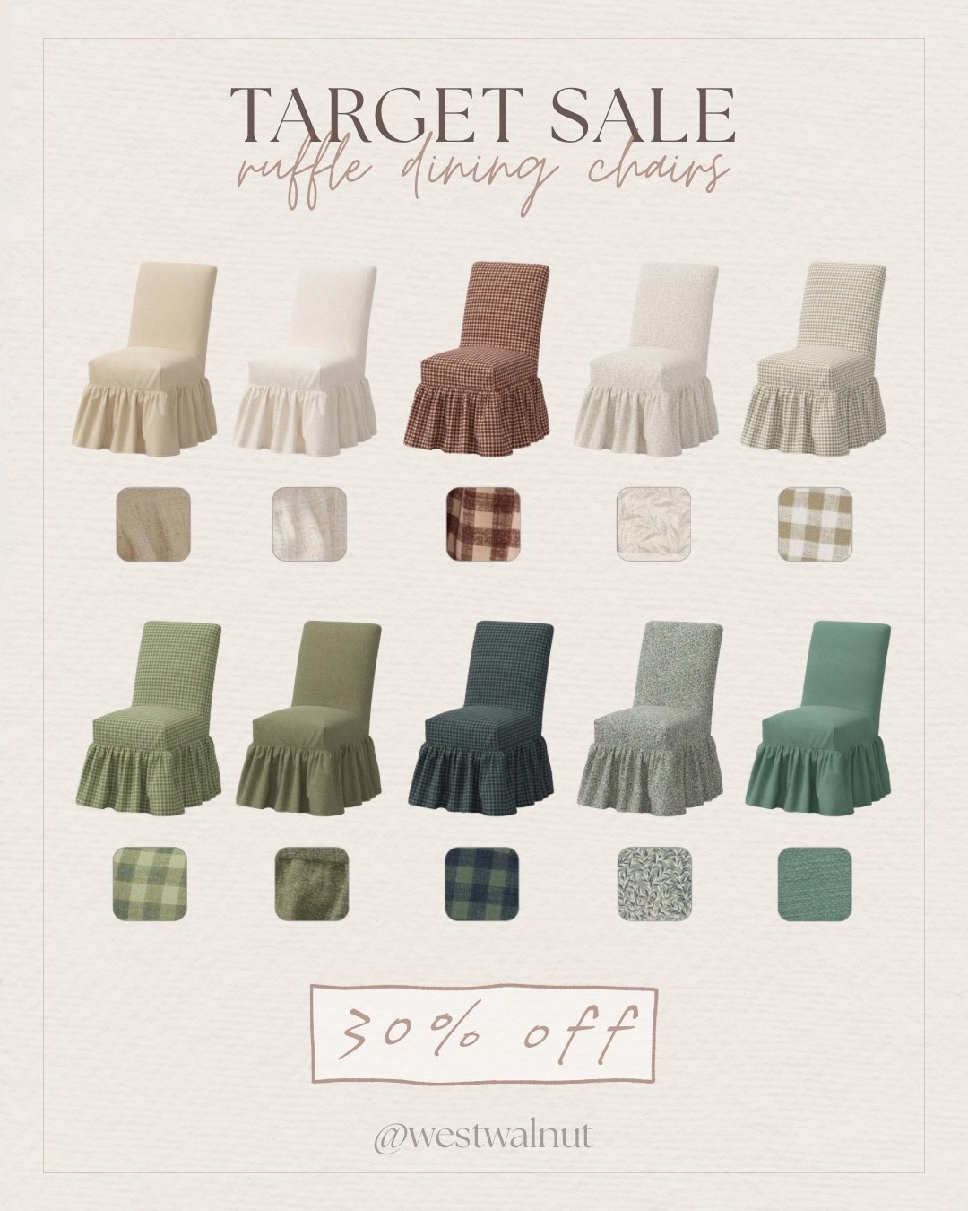 @Target  is having a sale right now on some of my favorite furniture pieces they have! I’ve linked tons of pieces for 30%!

This is the Ruffled Slipcover Dining Chair in Kale Gingham Taupe Cream - Threshold™ designed with Studio McGee. It comes in 10 beautiful fabric finishes and a rubberwood frame. This chair is handcrafted in Illinois so each chair is made to order. I love the ruffle detail of the slipcover, they’re such a unique feminine touch to a dining space.

#diningchair #affordablefurniture #moderndecor #modernhome #budgetfriendlydecor #diningroom



#LTKHome