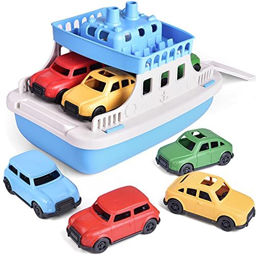 Green Toys Ferry Boat with Mini Cars Bathtub Toy, Blue/White, Standard | Amazon (US)