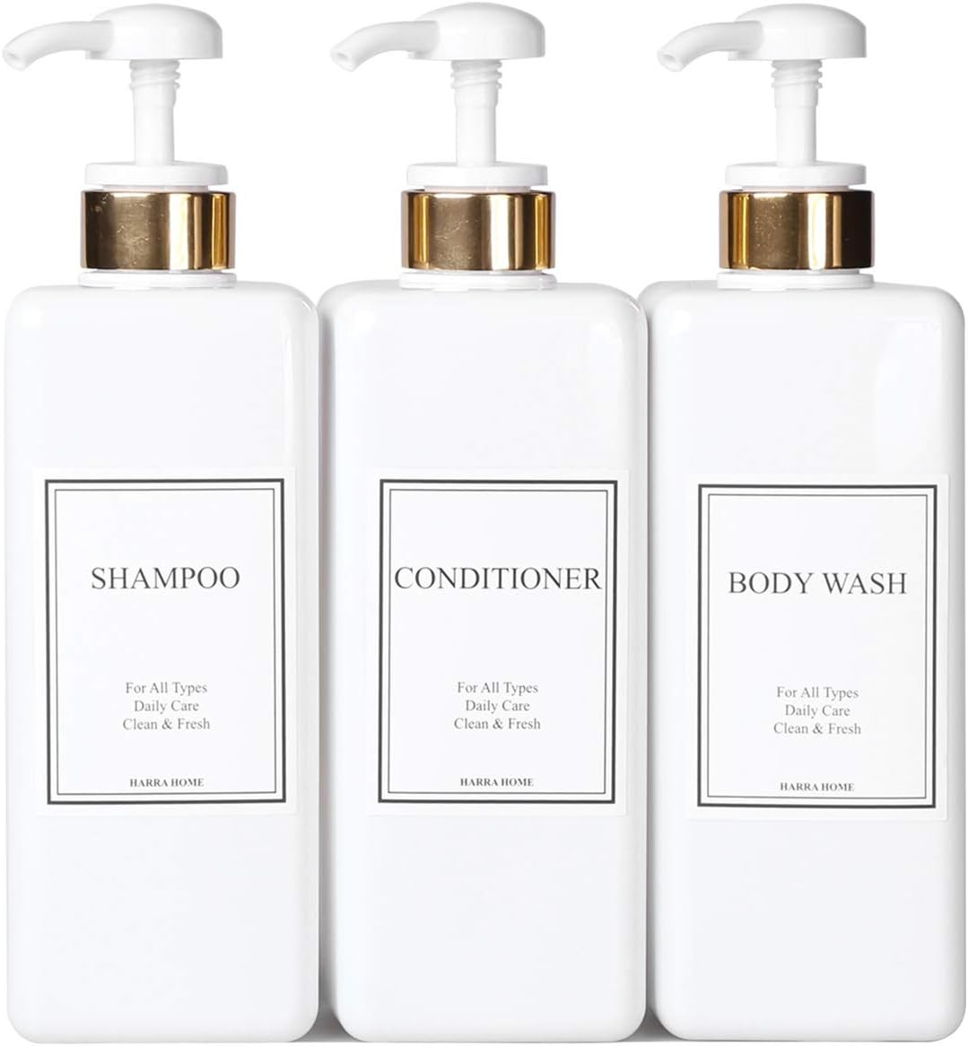 HARRA HOME Modern Gold Design Pump Bottle Set 27 oz Refillable Shampoo and Conditioner Dispenser ... | Amazon (US)