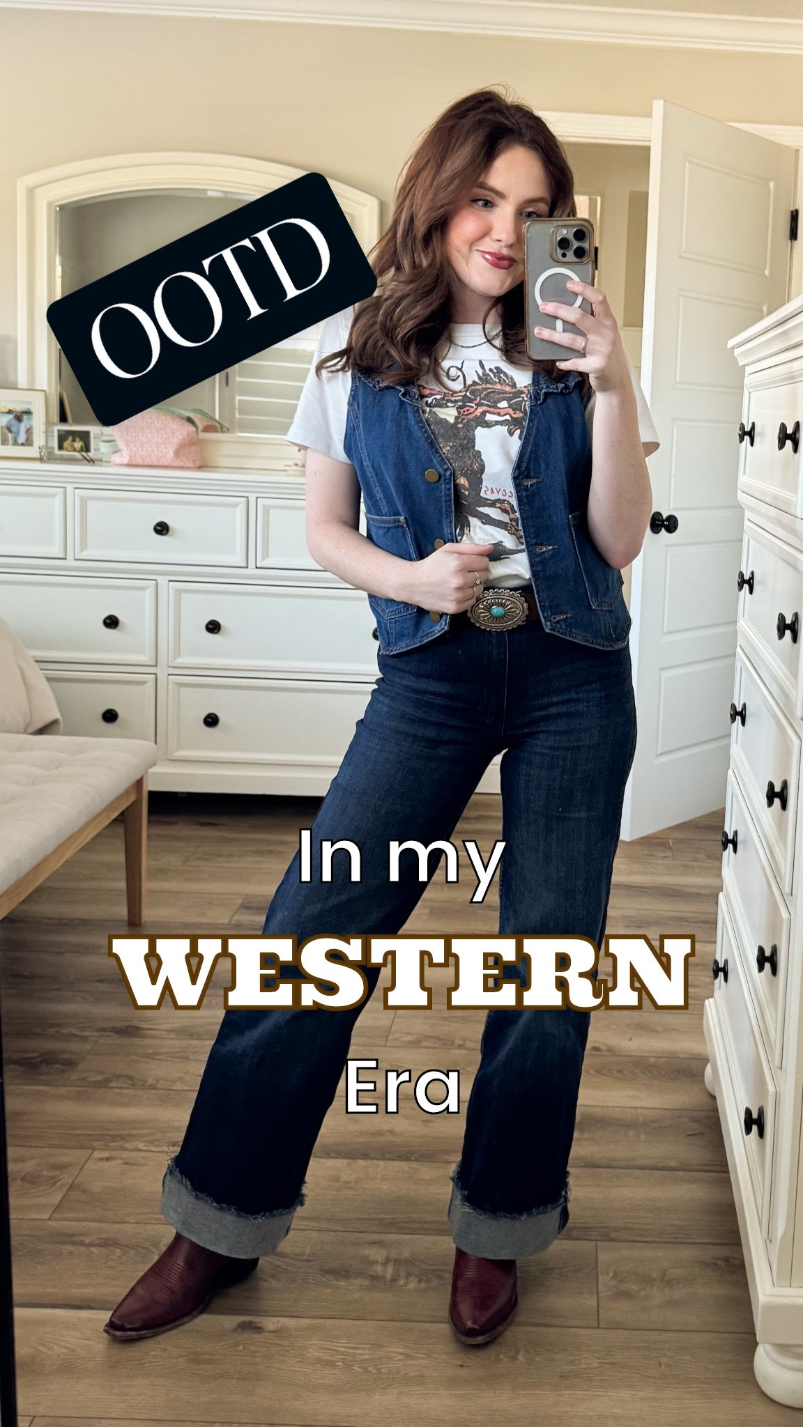 western girl era & I’m never leaving 🤎🌵 graphic tee + denim vest + wide leg jeans + cowboy boots = the formula. that concho belt does ALL the heavy lifting. shop the full look on LTK! 🔗
#ltk #ltkstyle #ltkwestern #denimlook #cowboyboots #ootd #westernchic #ltkfindsunder50

#LTKootd #LTKPetite #LTKFestival