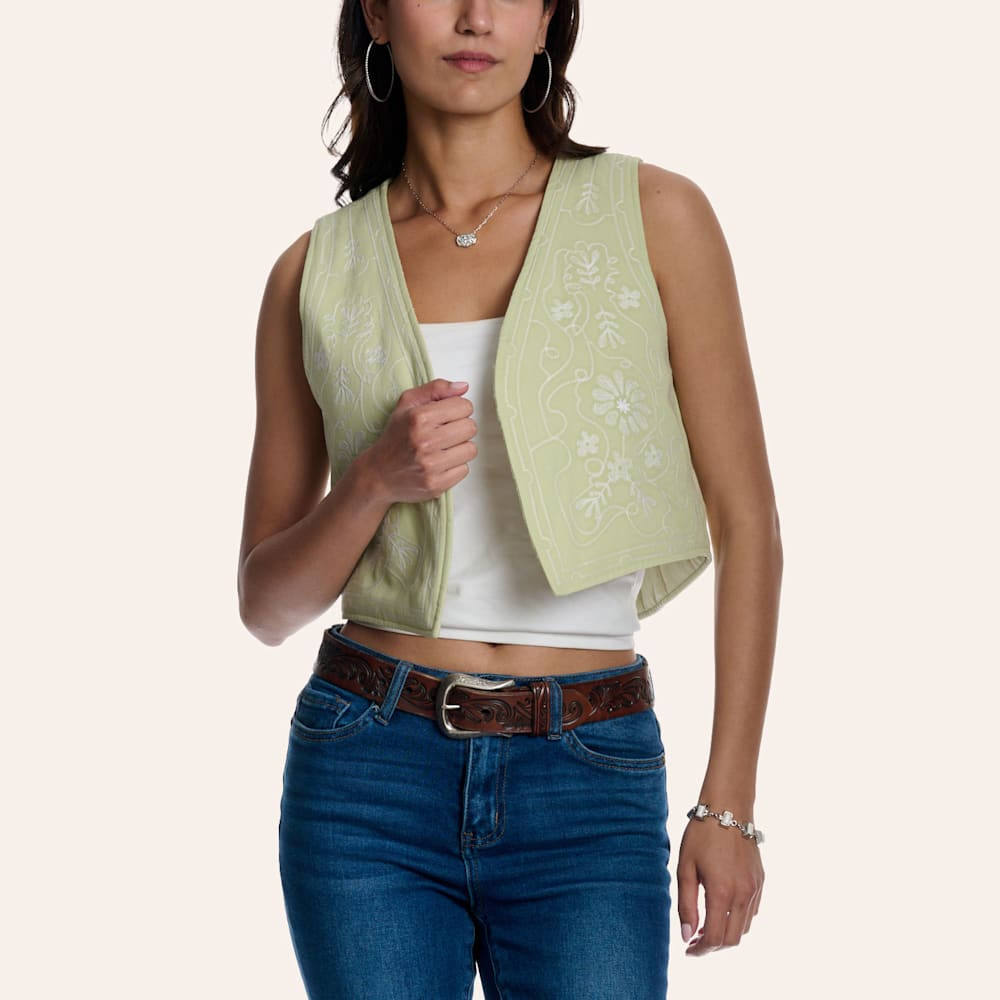 Rockin' C Women's Light Green Floral Embroidered Vest | Cavender's