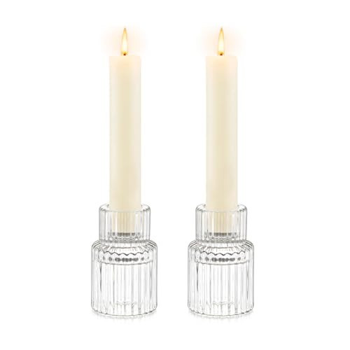 Candle Holder Glass Candlestick Holders: Hewory 2PCS Clear Taper Candle Holders Bulk for Table Centerpiece, Glass Candle Holder Candle Stick Holder Decor for Christmas Wedding Party Bridal Showers | Amazon (US)