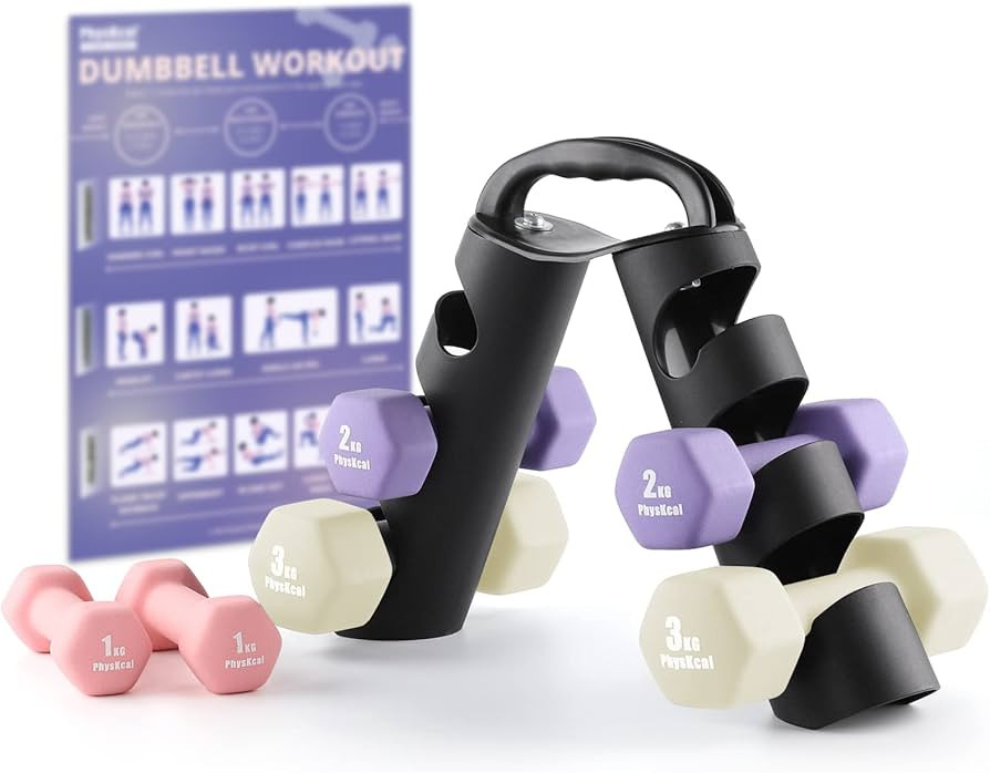 PhysKcal Dumbbells Set of 6 with Storage Stand, Hand Weights Set for Body Toning, Cardio, Strengt... | Amazon (UK)