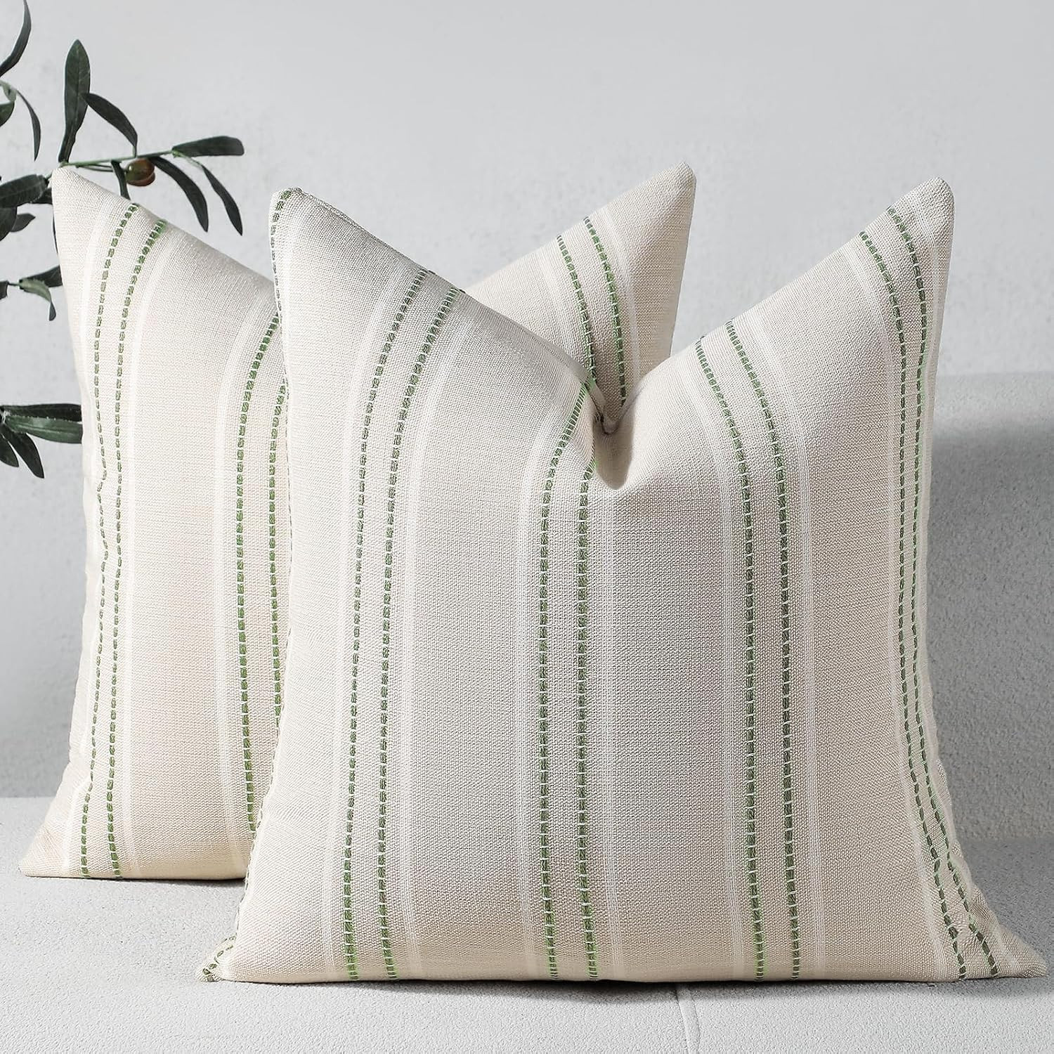 Hckot Sage Green Throw Pillow Covers 20x20 Set of 2 Striped Pillow Covers | Amazon (US)
