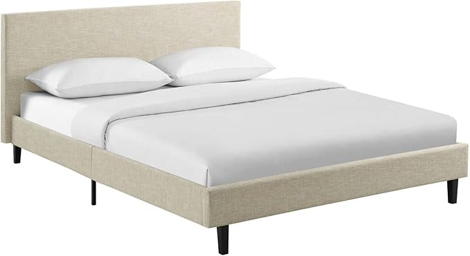 Modway Anya Upholstered Beige Platform Bed with Wood Slat Support in Queen | Amazon (US)