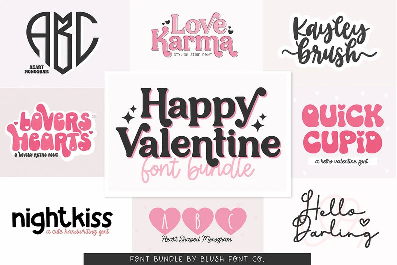 Happy Valentine Font Bundle, .OTF Font, Font Bundle, Valentine Fonts, Brush Fonts, Heart Monogram... | Etsy (US)