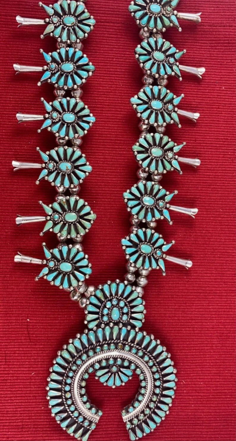 Huge Navajo Turquoise and Sterling Silver Squash Blossom - Etsy | Etsy (US)