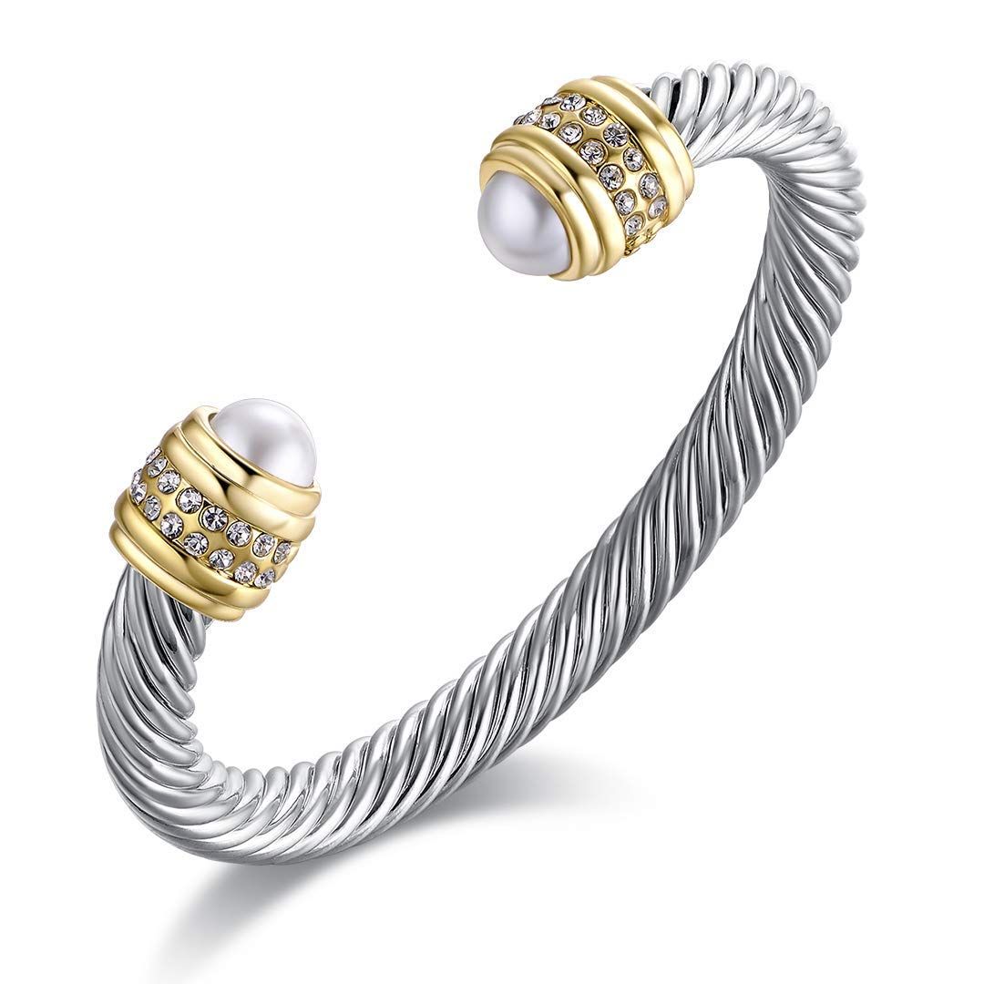 Eastbon Twisted Cable Bracelet with Composite Shell Pearl Antique Cuff Bracelets for Women | Amazon (US)