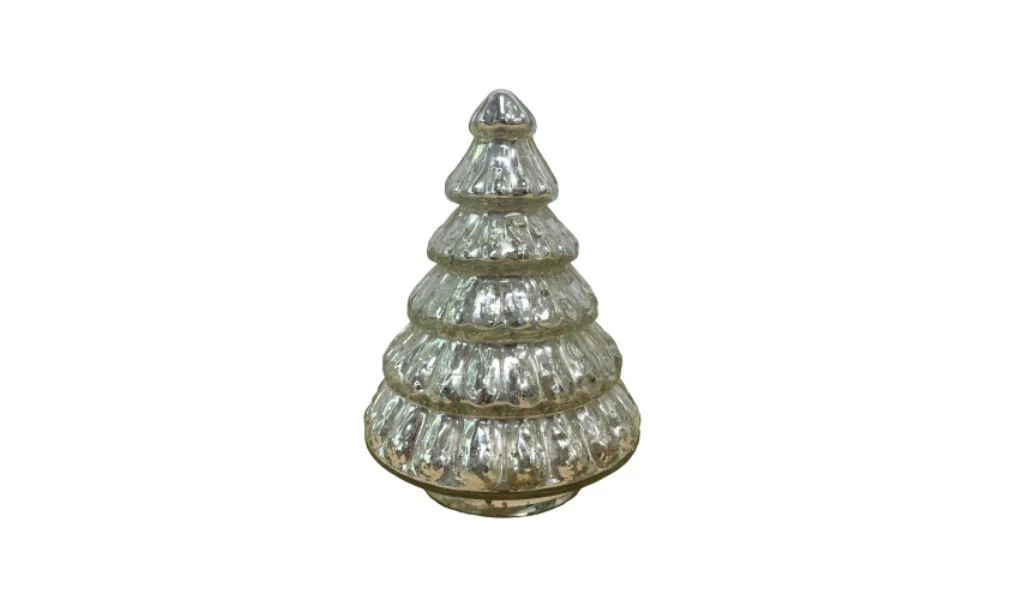 7" Embossed Silver Glass Christmas Tree Sculpture | Shop Simon