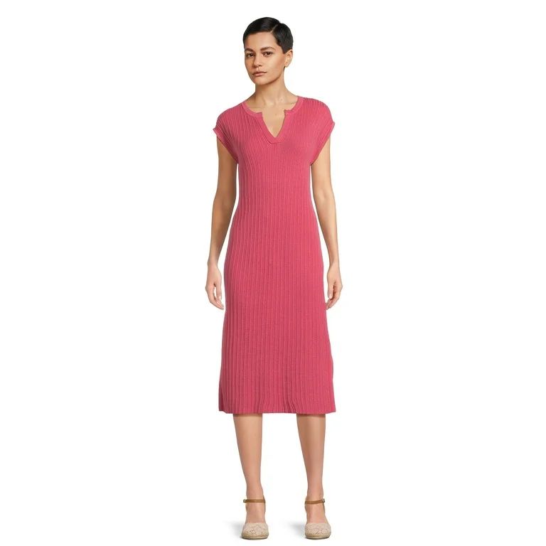 Time and Tru Women's Notch Neck Sweater Dress with Short Sleeves, Sizes XS-XXXL | Walmart (US)
