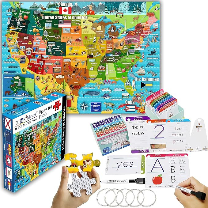 THINK2MASTER Premium 186 Laminated Alphabet, Sight Words, Phonics Flash Cards & United States Map... | Amazon (US)