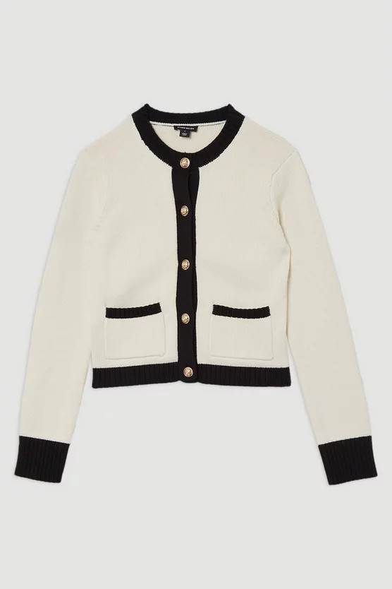 Cotton Cropped Knit Boxy Cardigan | Karen Millen | Karen Millen US